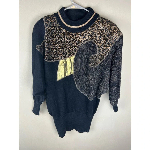 Andriano by I. Fatigati Vintage Black Metallic Gold Retro Sweater Women’s Medium - Picture 1 of 5